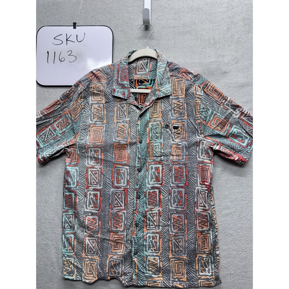 Billabong Button Down Shirt Mens L Multi Color Geometric Tribal Short Sleeve Top
